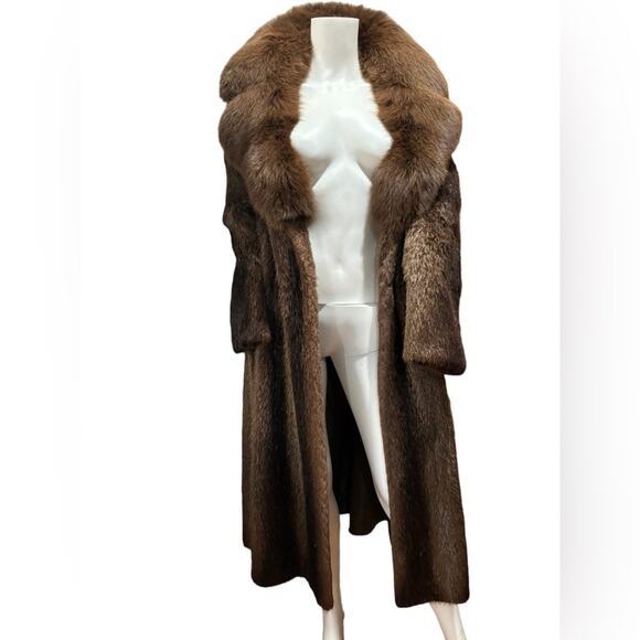 Authentic Vintage John Wanamaker Tricolor Brown Long Fox Collar Mink Fur Coat - Picture 7 of 11